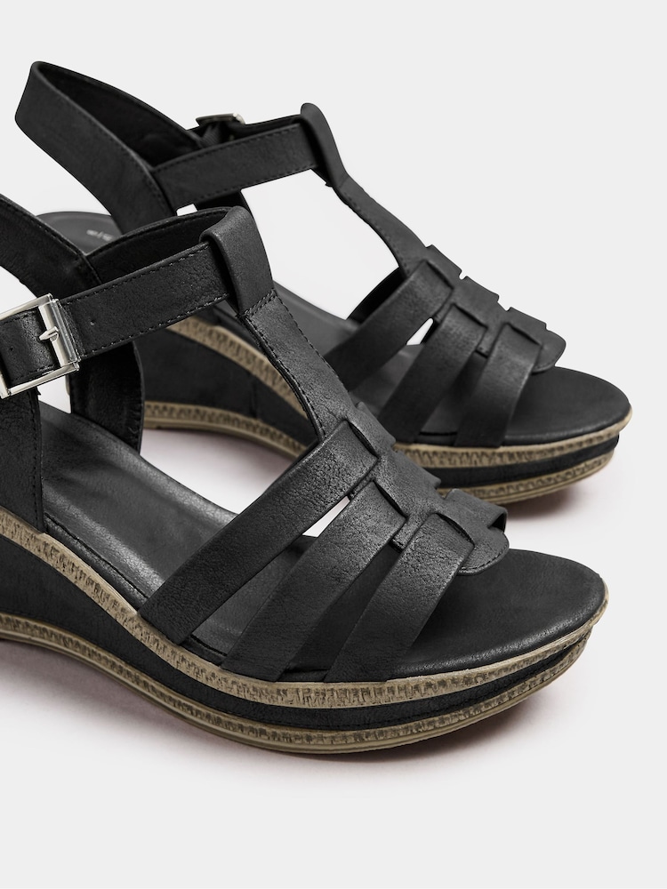 Yours Curve Black Extra Wide Fit Extra Wide Fit T-Bar Heeled Sandals - Image 4 of 5