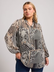 Yours Curve Natural London Scarf Ruffle Metallic Blouse - Image 1 of 6