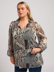 Yours Curve Natural London Scarf Ruffle Metallic Blouse - Image 2 of 6