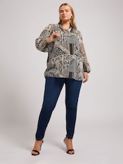 Yours Curve Natural London Scarf Ruffle Metallic Blouse - Image 3 of 6
