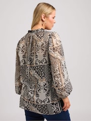 Yours Curve Natural London Scarf Ruffle Metallic Blouse - Image 4 of 6