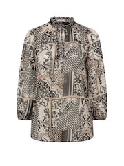 Yours Curve Natural London Scarf Ruffle Metallic Blouse - Image 6 of 6