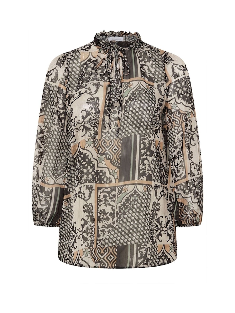 Yours Curve Natural London Scarf Ruffle Metallic Blouse - Image 6 of 6