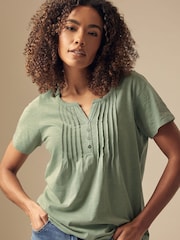 M&Co Green Short Sleeve 100% Cotton Henley Top - Image 1 of 5
