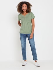M&Co Green Short Sleeve 100% Cotton Henley Top - Image 2 of 5