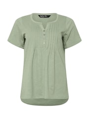 M&Co Green Short Sleeve 100% Cotton Henley Top - Image 5 of 5