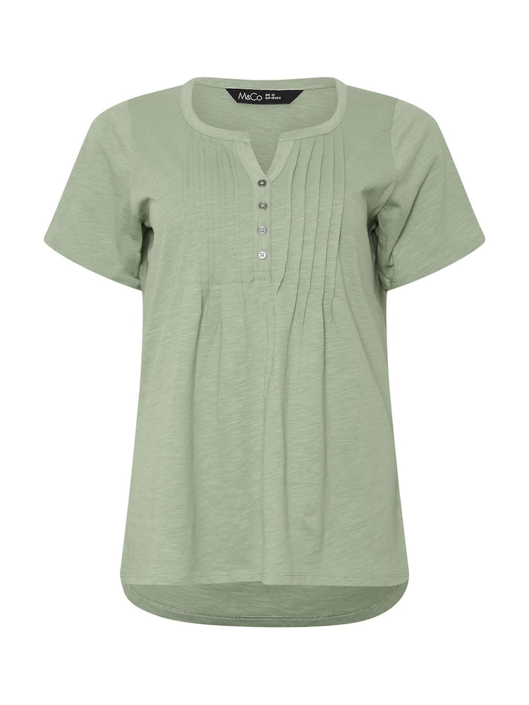 M&Co Green Short Sleeve 100% Cotton Henley Top - Image 5 of 5