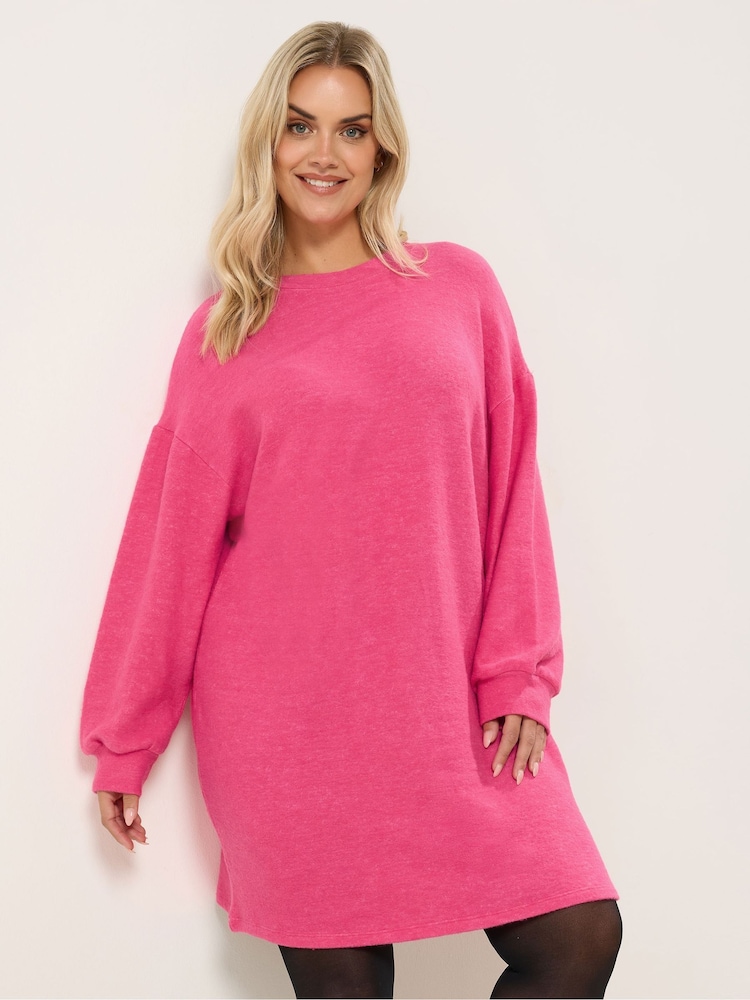 Yours Curve Pink Soft Touch Jumper Dress - Image 1 of 5