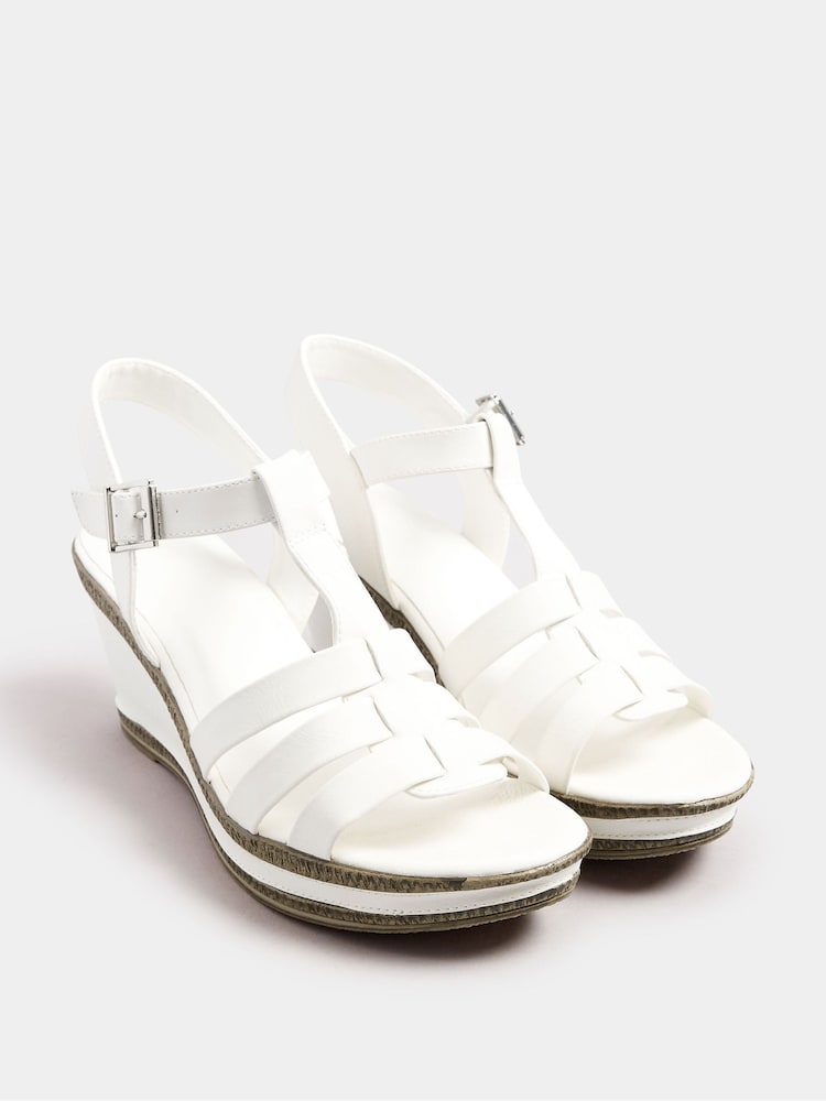 Yours Curve White Extra Wide Fit Extra Wide Fit T-Bar Heeled Sandals - Image 2 of 5