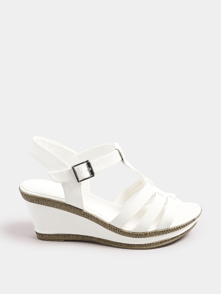 Yours Curve White Extra Wide Fit Extra Wide Fit T-Bar Heeled Sandals - Image 3 of 5