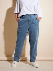 Yours Curve Blue Barrel Jeans - Image 1 of 6
