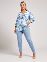 Yours Curve Blue London Pleated Front Blouse - Image 2 of 4