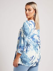 Yours Curve Blue London Pleated Front Blouse - Image 3 of 4