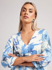 Yours Curve Blue London Pleated Front Blouse - Image 4 of 4