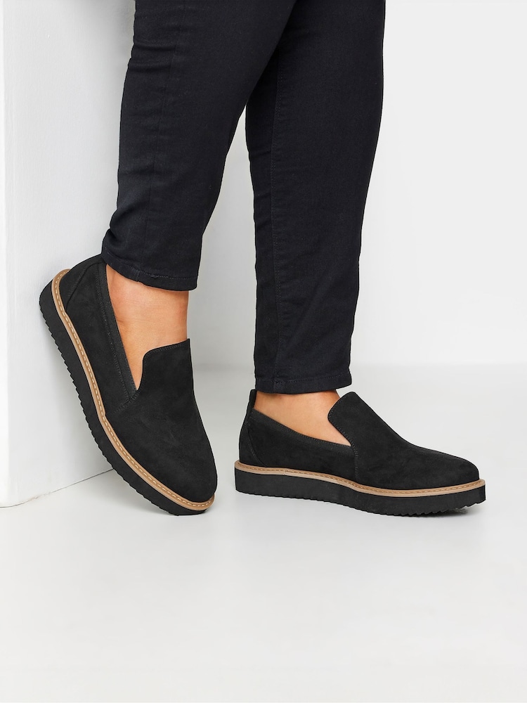 Yours Curve Black Wide Fit Wedge Slip On Loafers - Image 1 of 5