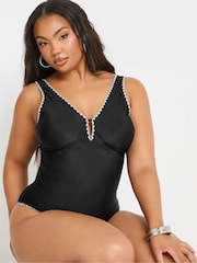 Yours Curve Black Blanket Stitch Plunge Swimsuit - Image 4 of 6