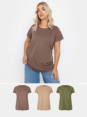 Yours Curve Brown Core Basic T-Shirts 3 Pack - Image 1 of 9