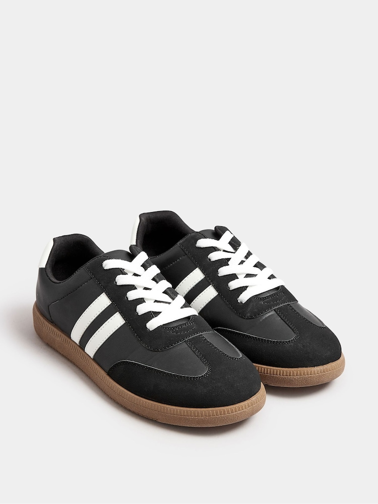 Yours Curve Black Extra Wide Fit Extra-Wide Fit Retro Stripe Trainers - Image 1 of 4