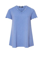 Yours Curve Blue Slub Sleeve Lace Insert Top - Image 5 of 5