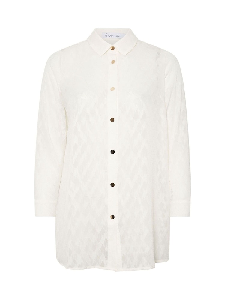 Yours Curve White London Textured Long Line Shirt - Image 5 of 5
