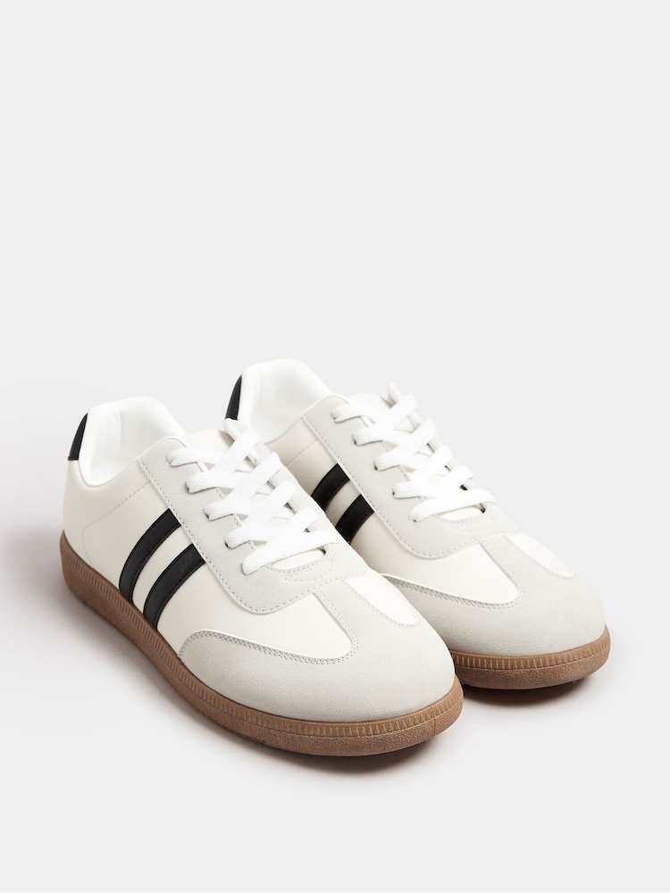 Yours Curve White Extra Wide Fit Extra-Wide Fit Retro Stripe Trainers - Image 1 of 4