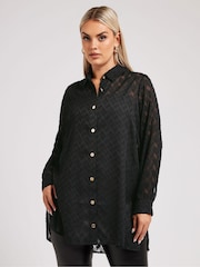 Yours Curve Black London Textured Long Line Shirt - Image 2 of 5
