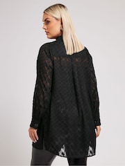 Yours Curve Black London Textured Long Line Shirt - Image 3 of 5