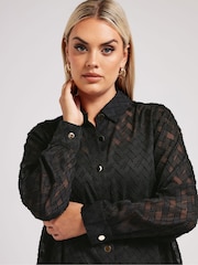 Yours Curve Black London Textured Long Line Shirt - Image 4 of 5