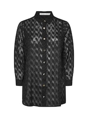 Yours Curve Black London Textured Long Line Shirt - Image 5 of 5