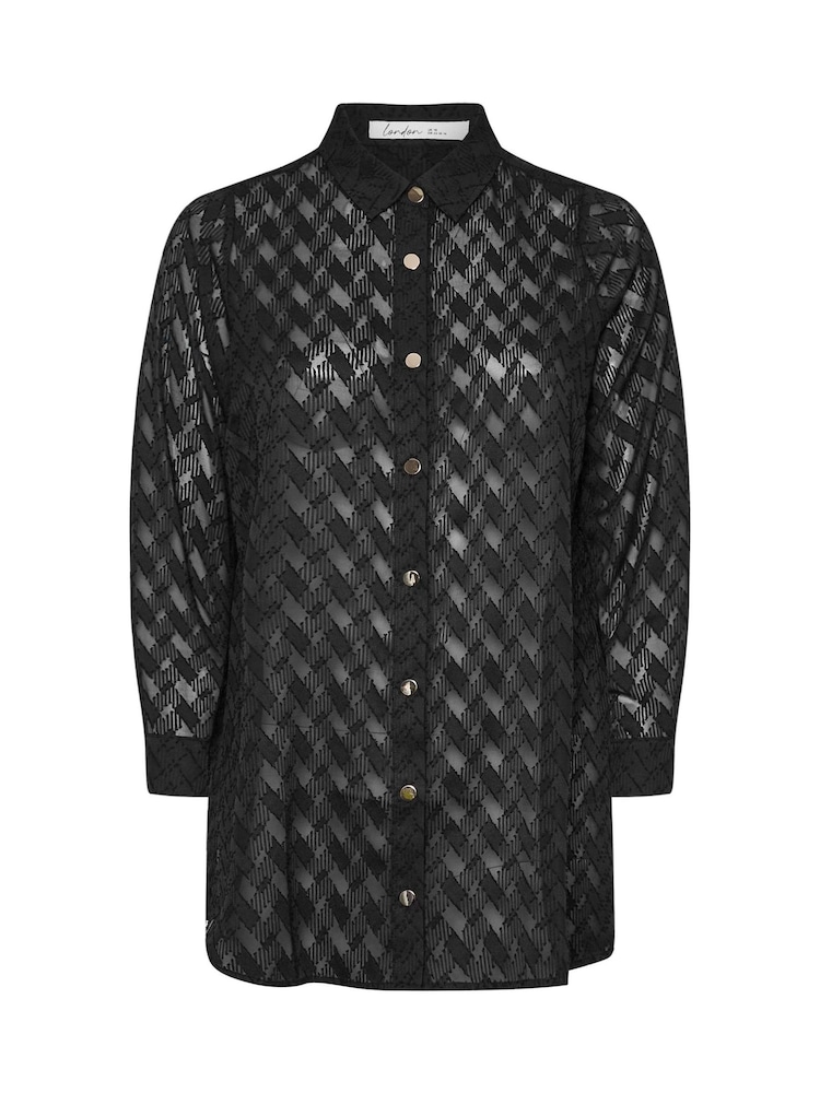 Yours Curve Black London Textured Long Line Shirt - Image 5 of 5