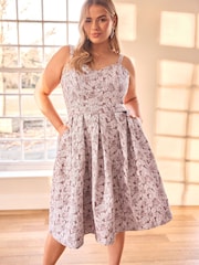 Yours Curve Pink London Sweetheart Jacquard Prom Skater Dress - Image 1 of 6