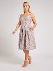 Yours Curve Pink London Sweetheart Jacquard Prom Skater Dress - Image 4 of 6