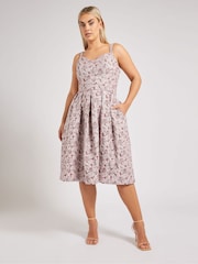 Yours Curve Pink London Sweetheart Jacquard Prom Skater Dress - Image 5 of 6