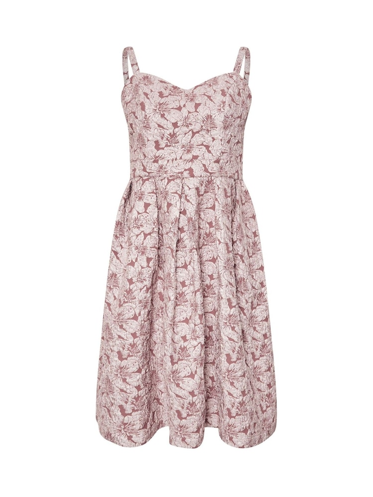 Yours Curve Pink London Sweetheart Jacquard Prom Skater Dress - Image 6 of 6