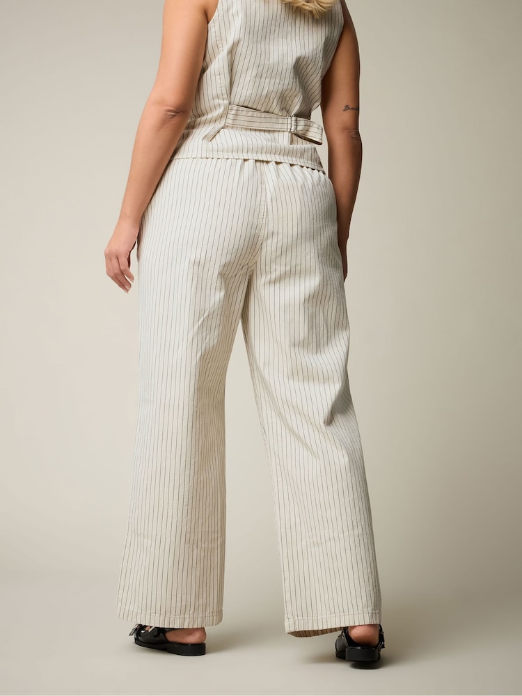 Yours Curve Natural Striped Pull On Wide Leg 100% Cotton Jeans - Image 3 of 5