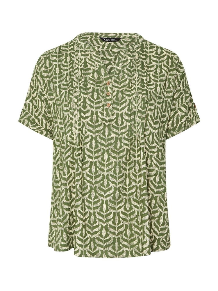Yours Curve Green Grown On Sleeve Notchneck Top - Image 5 of 5