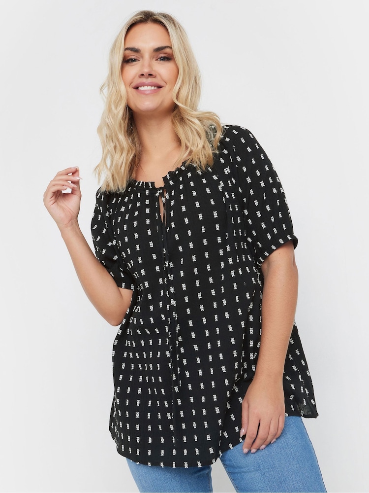 Yours Curve Swiss Dot Short Sleeve Boho 100% Cotton Top - Bild 1 von 5