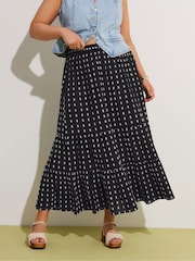 Yours Curve Black 100% Cotton Swiss Dot Tiered Maxi Skirt - Image 2 of 6