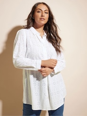 Yours Curve White Broderie Long Sleeve Shirt - Image 2 of 6