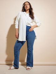 Yours Curve White Broderie Long Sleeve Shirt - Image 3 of 6