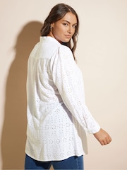 Yours Curve White Broderie Long Sleeve Shirt - Image 4 of 6