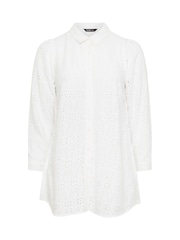 Yours Curve White Broderie Long Sleeve Shirt - Image 6 of 6