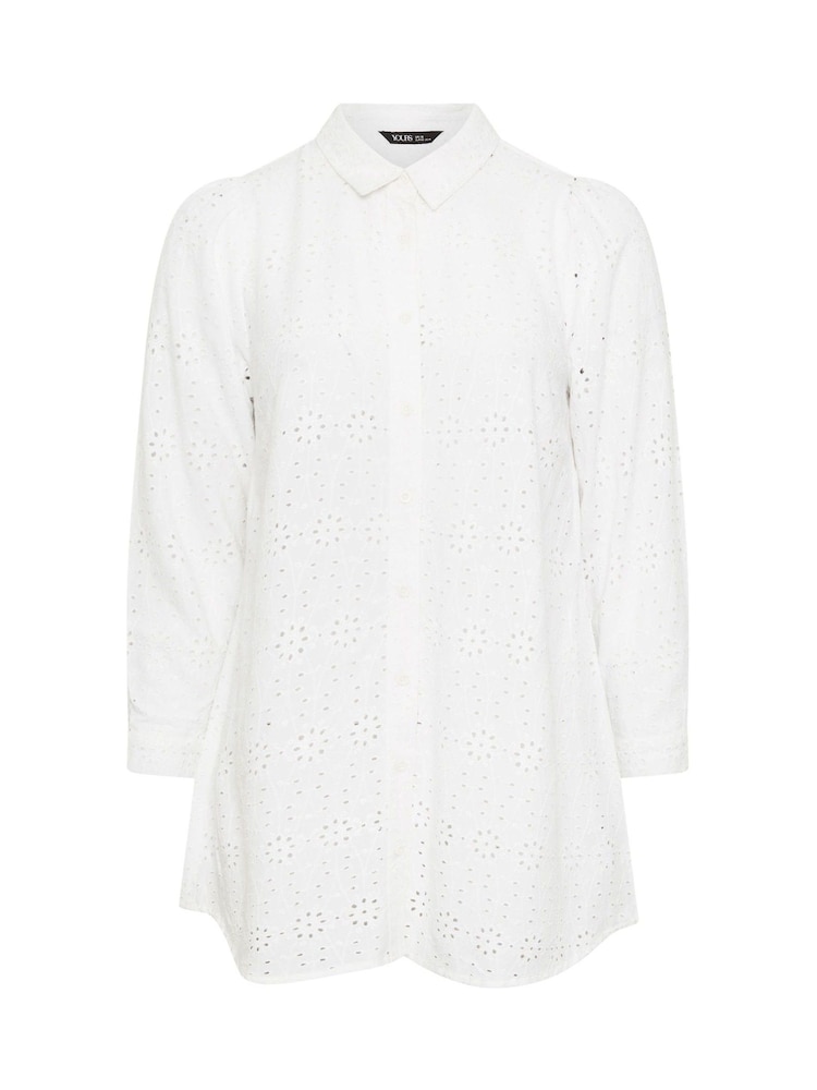 Yours Curve White Broderie Long Sleeve Shirt - Image 6 of 6