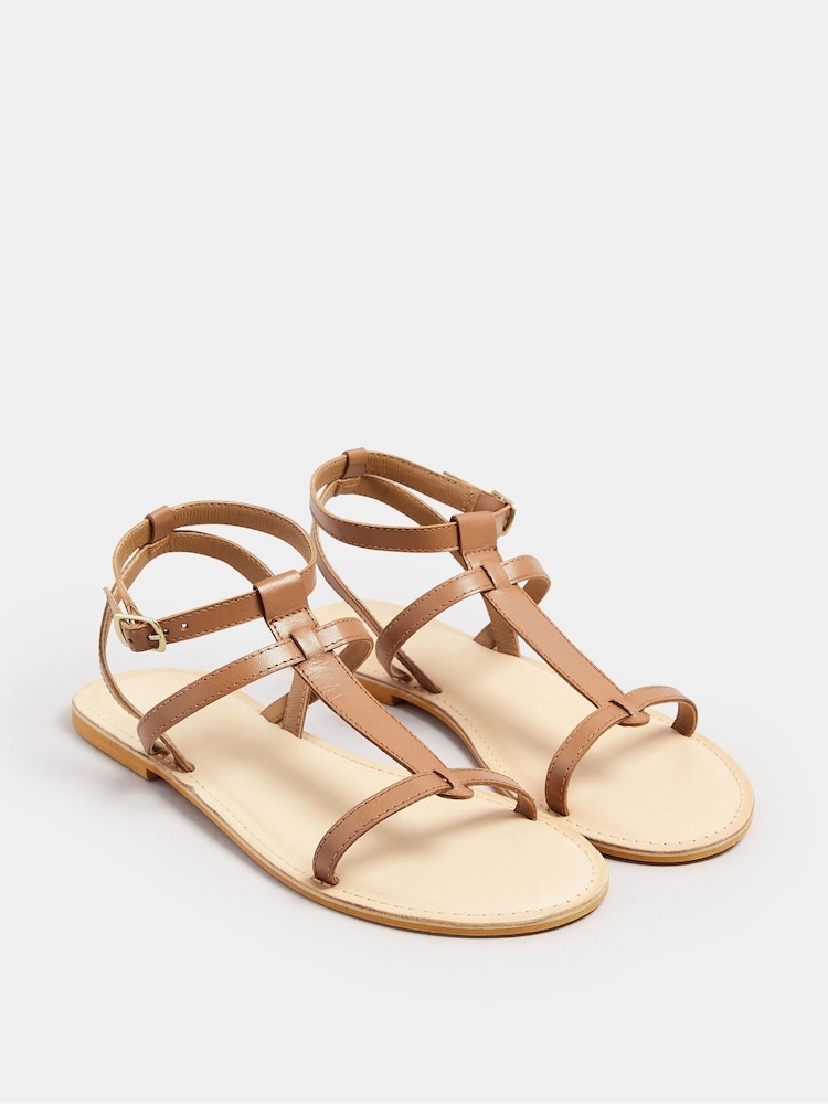 Long Tall Sally Brown T Bar Leather Sandals - Image 2 of 5
