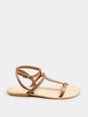 Long Tall Sally Brown T Bar Leather Sandals - Image 3 of 5