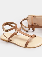 Long Tall Sally Brown T Bar Leather Sandals - Image 5 of 5