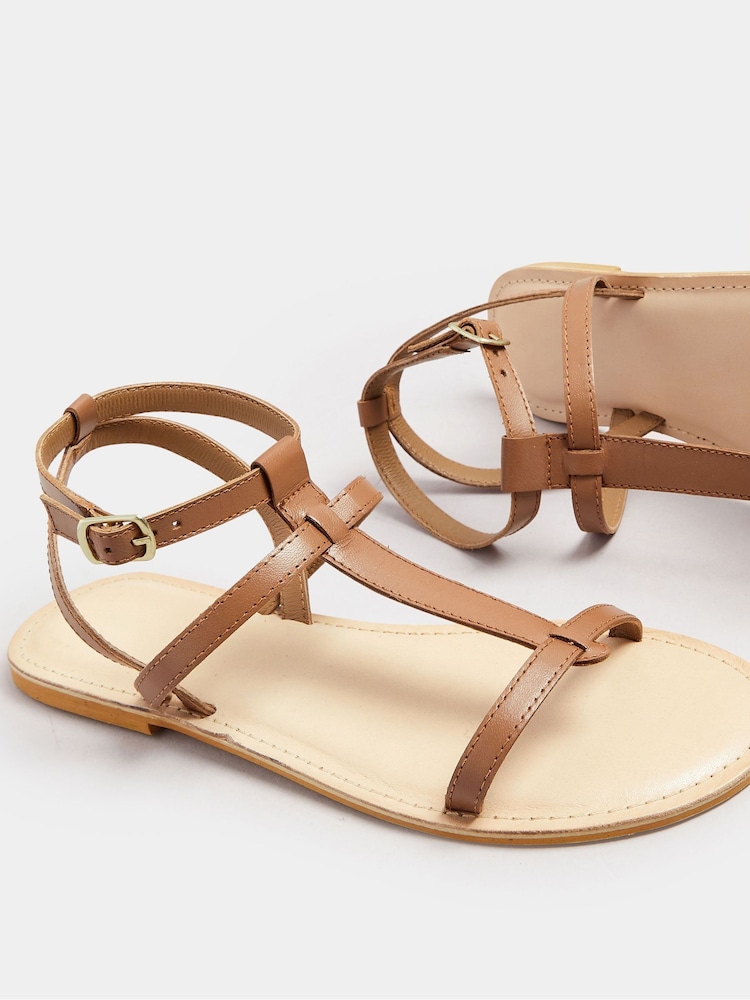Long Tall Sally Brown T Bar Leather Sandals - Image 5 of 5