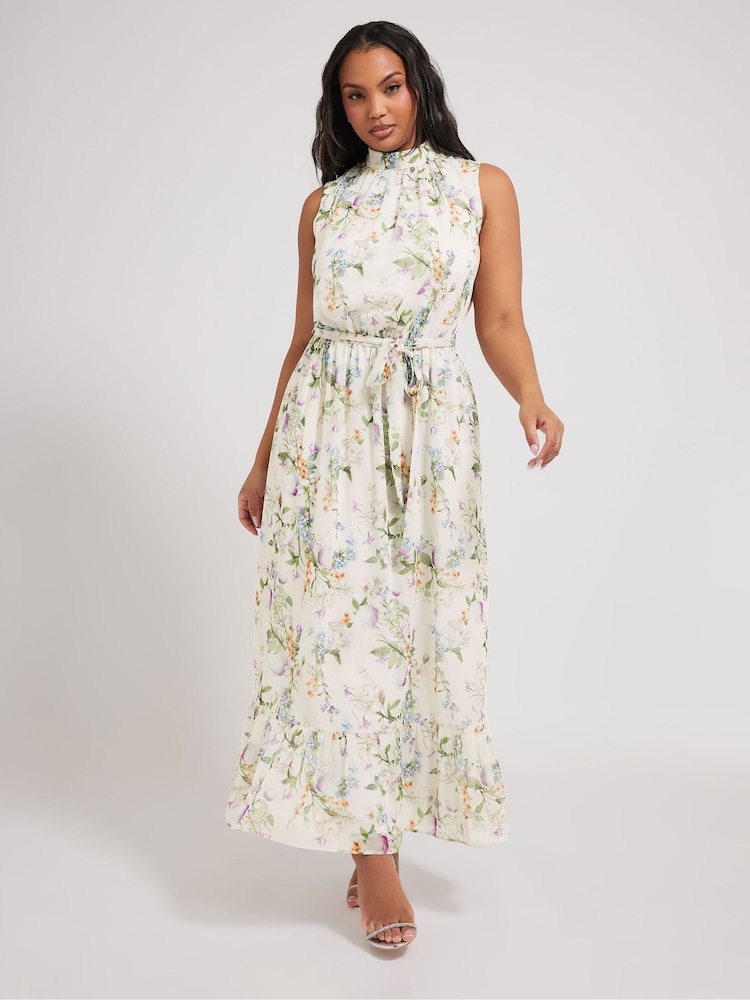 Yours Curve Natural London Tiered Maxi Dress - Image 1 of 6 Yours Curve Natural London Tiered Maxi Dress - Image 1 of 6