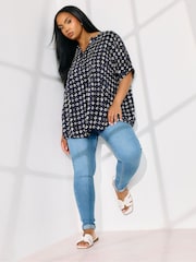 Yours Curve Blue Grown On Sleeve Notchneck Top - Image 2 of 5