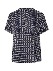 Yours Curve Blue Grown On Sleeve Notchneck Top - Image 5 of 5